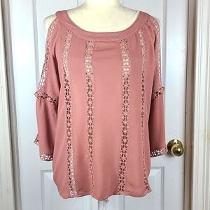 BKE Cold Shoulder Lacey Blouse